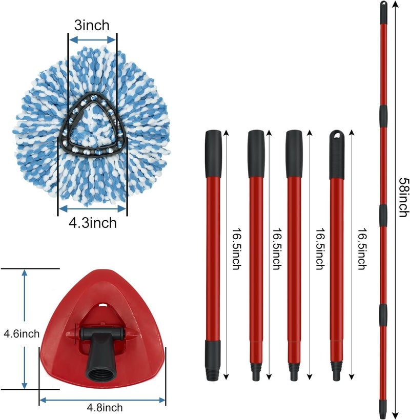 GFRED 2 Pack Spin Mop Replacement Head,1 Base,4-Section Sturdy Iron Mop Handles Compatible with O Ceda EasyWring RinseClean 2 Tank System Mop,Oceda Mop Refills and Mop Stick 30" to 58" Set to Floor Clean - Image 2